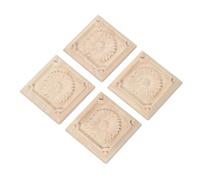Lot de 4 appliques décoratives carrées en bois massif sculpté en forme de fleur 6 x 6 cm pour meubles, armoires, placards