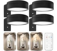 Lot de 4 appliques murales magnétiques sans fil avec télécommande - Éclairage de vitrine à intensité variable - 3 modes de couleur - Fonctionne avec piles - Pour salon, chambre à coucher, escalier