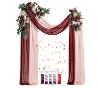 Lot de 4 arches de mariage violettes avec 2 roses blanches et 2 rideaux d'arche et 5 canons à confettis, arche de fleurs pour mariage