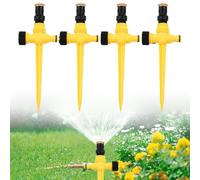 Lot de 4 arroseurs de pelouse rotatifs à 360°, réglables en ABS + PVC avec piquets pour pelouse, fleurs, légumes, couverture de 12 m (jaune)