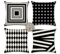 Lot de 4 art Housses de Coussins 80x80 cm Coussin Decoratif Canape Noir et blancLine Housse De Coussin Exterieur Impermeable pour Canapé Exterieur Cecoratif Canape Chambreé,Chaise,Jardin Decoratif