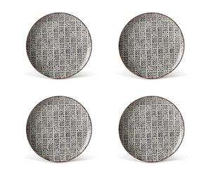 Lot de 4 assiettes à fruits en Stoneware, 4 assiettes plates de 20,5 cm, pour fruits et desserts, modernes et colorés, motifs géométriques. Modèle : Althea, échec