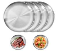 Lot de 4 Assiettes Camping, 20 cm Assiettes Rondes en Acier Inoxydable | Incassable Assiette Reutilisable, Assiette Pique Nique Non Toxique, Plateau en Métal Sans BPA pour Randonnée Cuisine Barbecue