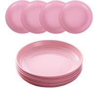 Lot de 4 assiettes en plastique réutilisables, incassables, 20 cm, assiettes de camping légères pour pique-nique, salade, pâtes, fête, maison, bureau, passent au lave-vaisselle et au micro-ondes (rose