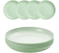 Lot de 4 assiettes en plastique réutilisables, incassables, 20 cm, assiettes de camping légères pour pique-nique, salade, pâtes, fête, maison, bureau, passent au lave-vaisselle et au micro-ondes (vert