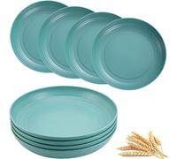 Lot de 4 assiettes en plastique réutilisables, incassables, 20 cm, assiettes de camping légères pour pique-nique, salade, pâtes, fête, maison, bureau, passent au lave-vaisselle et au micro-ondes (vert