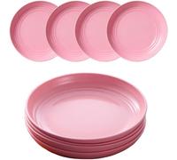 Lot de 4 assiettes en plastique réutilisables, incassables, 23 cm, assiettes de camping légères pour pique-nique, salade, pâtes, fête, maison, bureau, passent au lave-vaisselle et au micro-ondes (rose