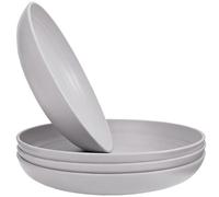 Lot de 4 assiettes en plastique réutilisables, incassables, 23 cm, assiettes de camping légères pour pique-nique, salade, pâtes, fête, maison, bureau, passent au lave-vaisselle et au micro-ondes (gris