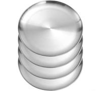 Lot de 4 assiettes plates en acier inoxydable - 23 cm - Argentées - Résistantes à la chaleur - Passent au lave-vaisselle - Pour la maison, le camping, le pique-nique, le quotidien