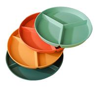 Lot de 4 assiettes plates fendues, assiette plate en plastique avec 3 compartiments plats pour dîner réutilisables, assiettes pour enfants adultes, assiette alimentaire, adaptée au micro-ondes et au