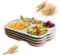 Lot de 4 assiettes pour enfants avec subdivision à 5 compartiments - Assiettes plates divisées en plastique réutilisables - Assiettes incassables - Pour adultes et enfants - Assiettes de camping -