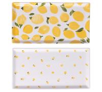 Lot de 4 assiettes rectangulaires en porcelaine 31,6 x 16,8 cm, citrons, Fruit Life