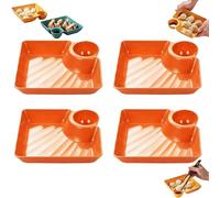 Lot de 4 assiettes séparées pour sauce, frites et salsa, assiette japonaise à raviolis avec plat à sauce, plateau réutilisable multi-sections, design carré simple, pour sushis, frites, raviolis