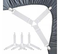 Lot de 4 Attaches de Drap de lit, Bretelles de Matelas réglables, Sangles de Housse de Matelas, Support de Coin de lit et Clips de Fixation pour Drap de lit (Triangle - Blanc), Accessoire Lit