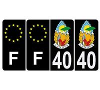 Lot de 4 Autocollant Sticker Plaque d’immatriculation Voiture 40 Blason des Landes Noir Logo Couleur & F Europe