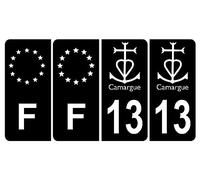 Lot de 4 Autocollant Sticker Plaque d'immatriculation Voiture 13 Logo Camargue Noir & F Europe