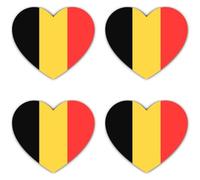 Lot de 4 autocollants : 150 mm - Drapeau Belgique cœur - Lot de 4 autocollants en vinyle 150 mm résistant aux intempéries pour voiture, ordinateur portable, valise, fenêtre