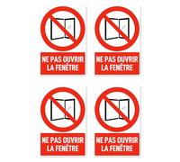 Lot de 4 autocollants 150 x 100 mm - Ne pas ouvrir la fenêtre - Panneau d'interdiction avec texte (rouge/blanc) - Vertical - DIN EN ISO 7010/ASR A1.29