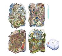 Lot de 4 autocollants 3D miniatures de dessins animés - Scène d'autocollants pour soulager le stress, passer le temps, voyage, vacances, Noël, fête amusante