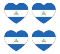 Lot de 4 autocollants : 75 mm - Drapeau Nicaragua en forme de cœur - En vinyle - 75 mm - 7,5 cm - Résistant aux intempéries