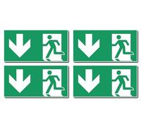 Lot de 4 autocollants : 75 x 150 mm - Chemin de sauvetage/sortie de secours - Combinaison avec flèche vers le bas - Panneau de sauvetage - E001/E002 - Vert/blanc - DIN EN ISO 7010 / ASR A1.3