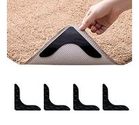 Lot de 4 autocollants antidérapants et réutilisables pour tapis de sol, sols en bois dur, carrelage, tapis de sol, gardez votre tapis en place et rendez les coins plats pour les coins (noir, 4 pièces)