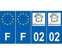 Lot de 4 Autocollants Bleu 02 AISNE Hauts de France - F Europe Nouvelles régions immatriculation Auto Sticker - Droits