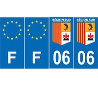 Lot de 4 Autocollants Bleu 06 Alpes-MARITIMES Provence-Alpes-Côtes-d'Azur - F Europe Nouvelles régions immatriculation Sticker - Droits