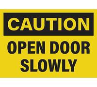 Lot de 4 autocollants « Caution Open Door Slowly » - Panneaux de sécurité pour entreprise, maison, bureau - Vinyle résistant aux intempéries - Jaune/noir - 17,8 x 12,7 cm