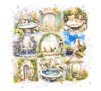 Lot de 4 autocollants de scrapbooking sur le thème du jardin avec texture pailletée de sable, autocollant de paysage, autocollant de journal, autocollant de scène, imprimé fleur, oiseau, cour (Linda)