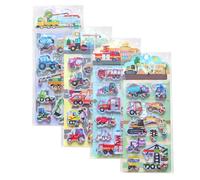 Lot de 4 autocollants de voiture d'ingénierie 3D créatifs en PVC avec dessins animés - Autocollants de transport pour et garçons, pour albums de découpes, étui de téléphone portable ou