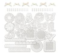 Lot de 4 autocollants décoratifs vintage en forme de fleur blanche et papillon en dentelle pour scrapbooking, papier washi, autocollant en mousse esthétique (Mist)