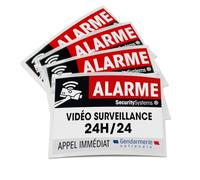 Lot de 4 autocollants dissuasifs - Alarme + Vidéo-surveillance 24h/24 + Appel Gendarmerie - 8 x 6 cm Haute qualité, résistance pluie et UV fabrication française (4, Appel Gendarmerie)