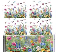 Lot de 4 autocollants double face pour fenêtre sur le thème des fleurs et des papillons pour intérieur et extérieur pour décoration de verre