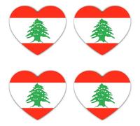 Lot de 4 autocollants en forme de cœur drapeau du Liban - 100 mm (10 cm) - Résistant aux intempéries - Pour voiture, ordinateur portable, valise