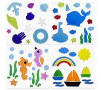 Lot de 4 autocollants en gel pour fenêtre d'été, colorés et saisonniers, pour tout-petits, motifs coquillages, accessoires décoratifs pour l'école, la maison, le bureau, la salle de bain, la crèche