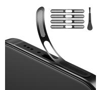 Lot de 4 autocollants en maille anti-poussière pour iPhone 16 Pro/16 Pro Max, avec 4 chiffons de nettoyage et 1 brosse, protection de précision pour haut-parleurs, port de charge et capteurs, noir
