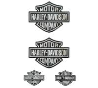 Lot de 4 autocollants en résine gel 3D autocollants blason logo pour moto scooter casque compatibles Harley Davidson effet argent