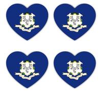 Lot de 4 autocollants en vinyle 150 mm - Drapeau cœur du Connecticut - 150 mm - Résistant aux intempéries