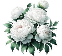 Lot de 4 autocollants en vinyle avec motif pivoine blanche et étanche, multi-usages, 1 à 20 cm de haut, idéal pour toilettes, voiture ou ordinateur portable. Hauteur : 3 à 7 cm, idéal pour téléphone