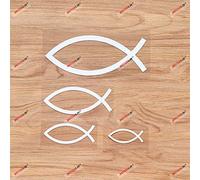 Lot de 4 autocollants en vinyle avec symbole Ichthys Jesus Poisson chrétien Blanc 5,1 cm, 7,6 cm, 10,2 cm, 15,2 cm - Sans fond pour voiture, bateau, ordinateur portable, tasse, téléphone