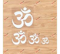 Lot de 4 autocollants en vinyle avec symbole Yoga Om Ohm Bouddha indien - Blanc 5,1 cm, 7,6 cm, 10,2 cm, 15,2 cm - Sans fond pour voiture, bateau, ordinateur portable, tasse, téléphone