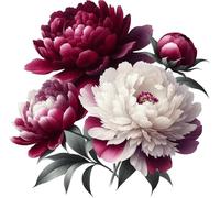 Lot de 4 autocollants en vinyle motif pivoine - Multi-usage - 1@ 20 cm de haut - Idéal pour toilettes, voiture ou ordinateur portable - 3 à 7 cm de haut - Idéal pour téléphone, tasses et tasses