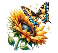 Lot de 4 autocollants en vinyle multi-usage motif tournesol et papillon - 1 à 20 cm et 3 à 7 cm - Décoration murale - Résistant aux intempéries pour voiture, toilettes et poubelle - Motif tournesol