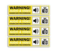 Lot de 4 autocollants en vinyle pour caméra embarquée - Avis d'avertissement de caméra audio et vidéo - Accessoires de voiture - Dimensions : 150 mm x 35 mm - #81680