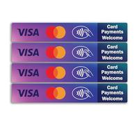 Lot de 4 autocollants en vinyle pour carte de paiement, de bienvenue - Étiquettes autocollantes sans contact pour petites entreprises, hôtels, taxis - Taille 185 mm x 30 mm #81666