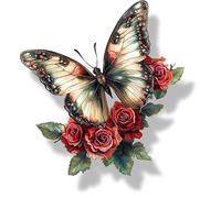 Lot de 4 autocollants en vinyle rouge papillon fleur couvrent les marques non transparents imperméables décalcomanies art floral 1@ 20 cm de haut idéal pour les toilettes ou la voiture 3@ 7 cm de haut