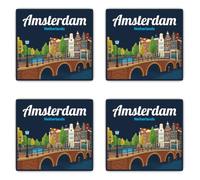 Lot de 4 autocollants laminés de 100 mm - Amsterdam Netherlands Motif ville robuste résistant aux intempéries