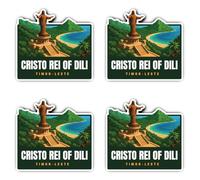 Lot de 4 autocollants laminés de 100 mm - Cristo Rei of Dili Timor-Leste XL résistant aux intempéries