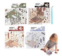 Lot de 4 autocollants miniatures pour maison - Effet 3D - Pour la détente et le scrapbooking - Autocollants paysages mignons pour adultes et enfants - Téléphones portables - Activités scolaires